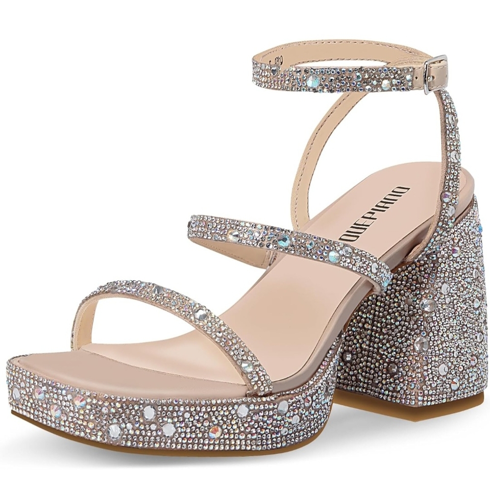 Glamorous Silver Glitter Heels with Chunky Block Heel